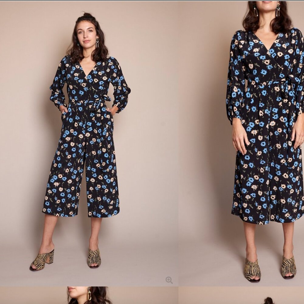 No. 6 Store Romy Jumpsuit in Black and Blue Falling Floral - Picture 3 of 11